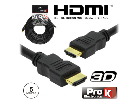ProK   Cabo HDMI Dourado Macho / Macho 1.4 Preto 5m